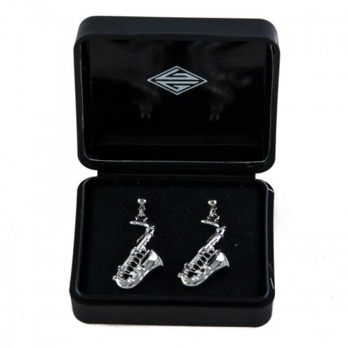 Earrings silvered 3D saxophone